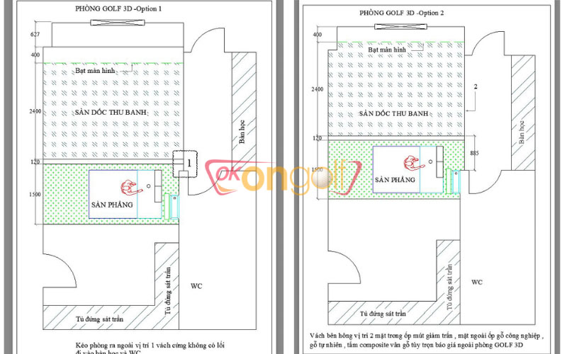 Bản vẽ 2D của dự án phòng golf 3D OKONGOLF ở quận Hoàn Kiếm