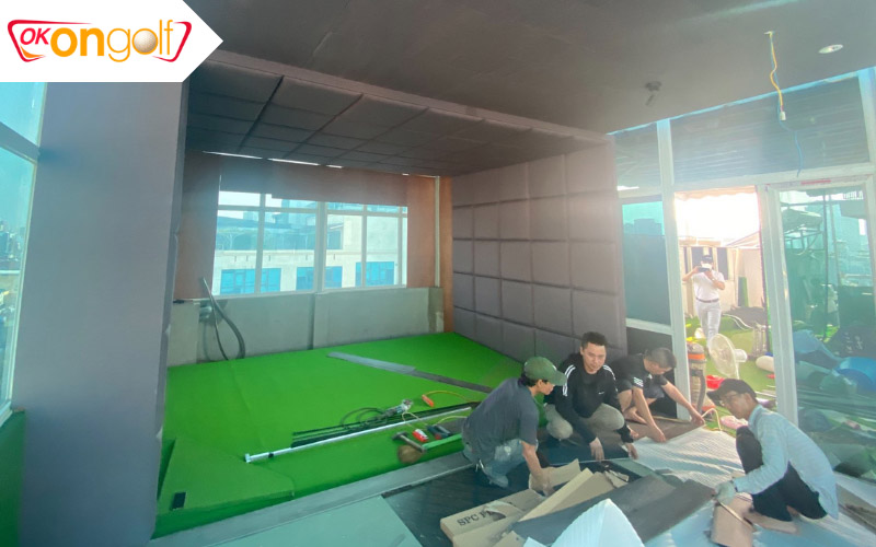 Thi công mặt sàn và lắp đặt hệ thống thảm swing cho phòng golf 3D